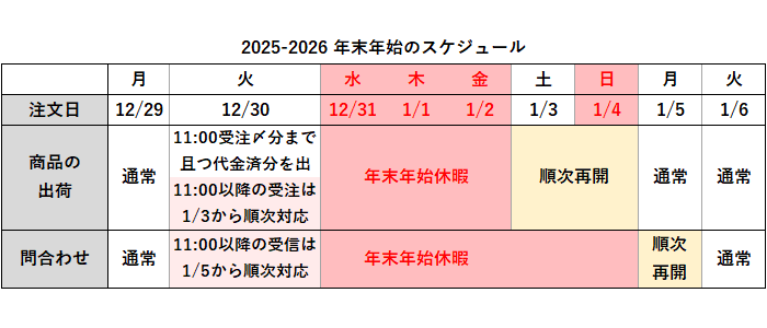年末年始のお休みについて