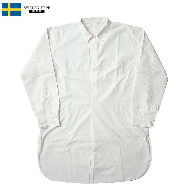 スウェーデン軍タイプ グランパシャツ 2ボタン ホワイト 長袖 新品 ...