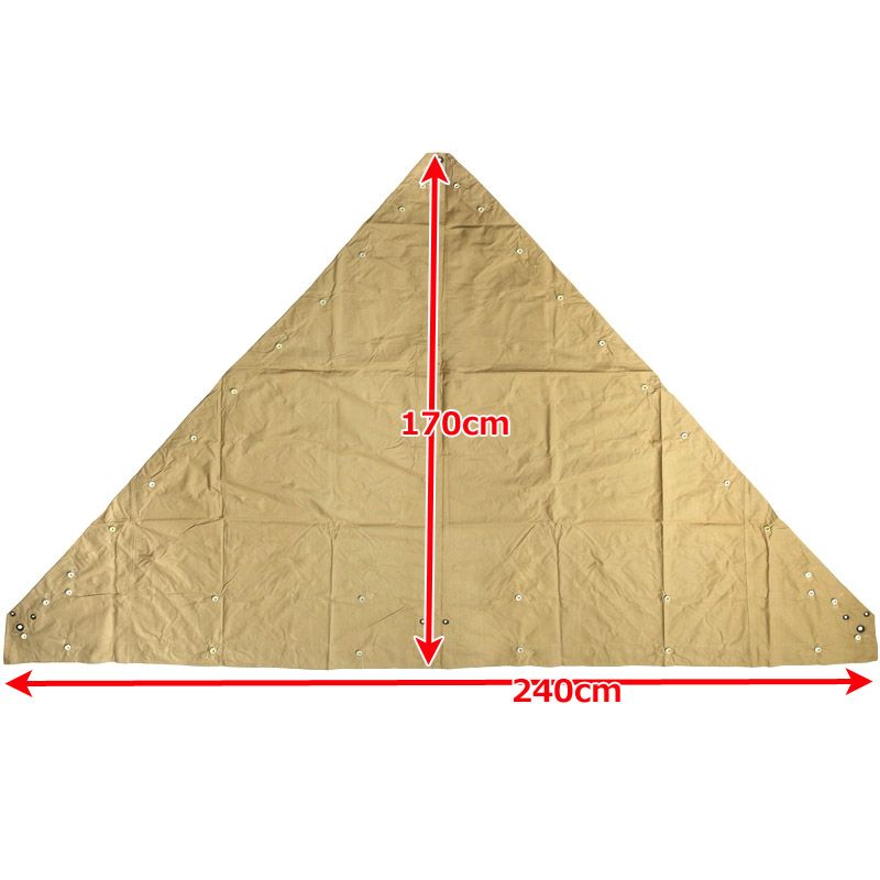 フランス軍 テントシート スモール カーキ デッドストック EE032NN 軍幕 トライアングル 三角 パップテント 生地 ポンチョ アウトドア  キャンプ レジャー 壁掛け 実物ミリタリー 本物 軍物 軍モノ | ミリタリーショップ シービーズ