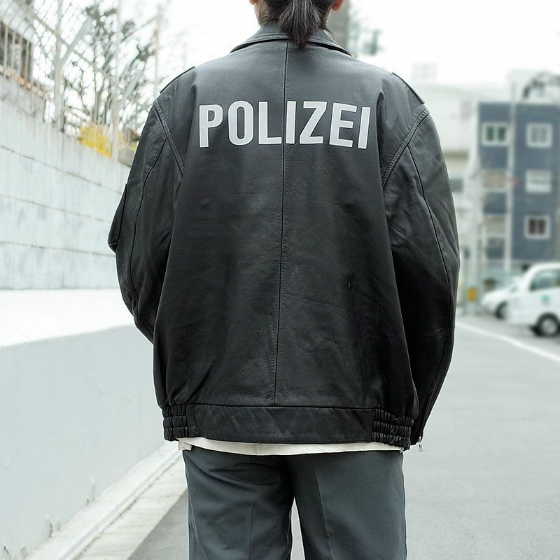 ドイツ ポリス レザージャケット ブラック USED ZJJ553UN 実物 POLIZEI