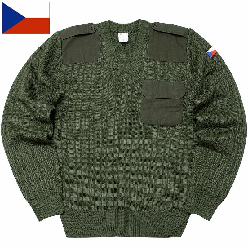チェコ軍 Vネックセーター ポケット付き オリーブ デッドストック