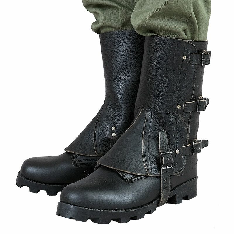スイス製　riri 製ジッバー付きブーツ　ドイツ軍将校代用にいかが？ スイス軍 レザーレギンス ショート ブラック USED FE005UN 短
