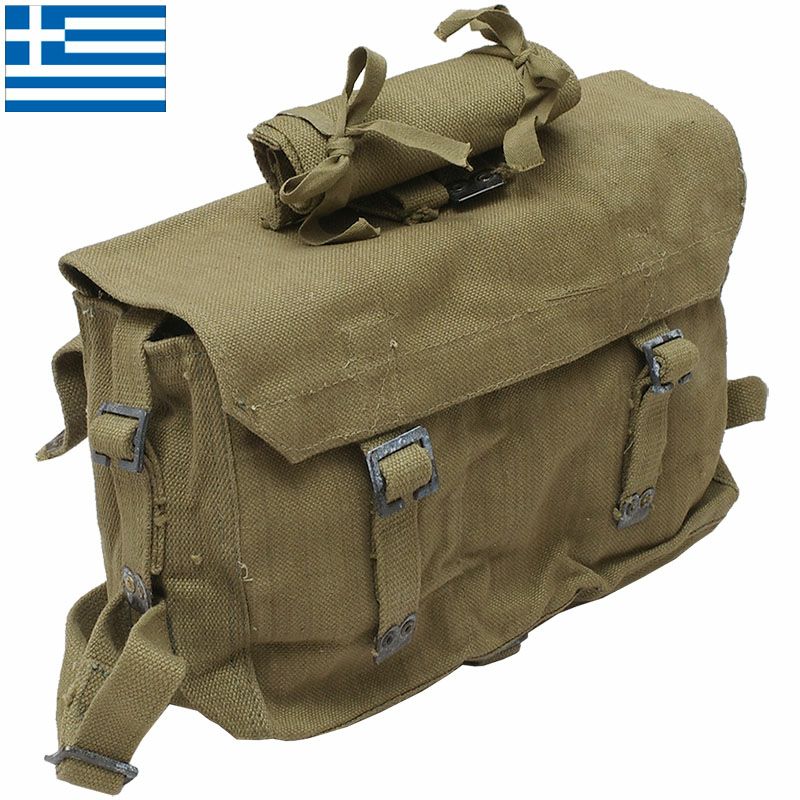 ギリシャ軍 キャンバス バックパック USED BS196UN , リュックサック バッグ BAG 鞄 カバン 収納 装備 雑嚢 コットン カーキ  実物ミリタリー 軍物 軍モノ