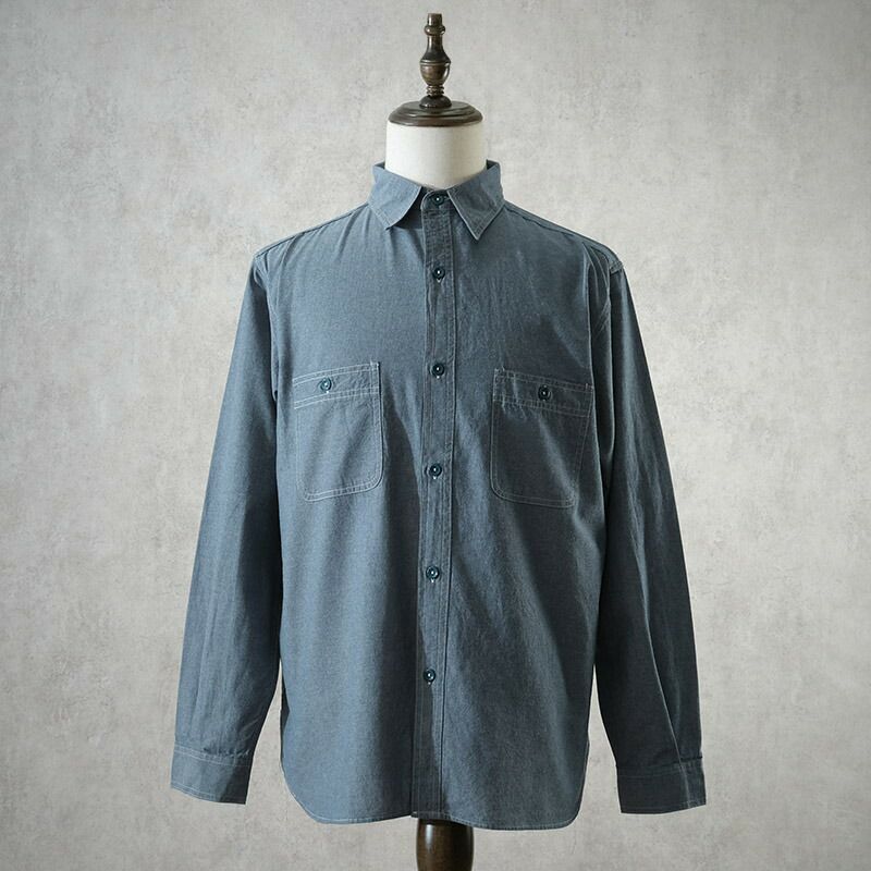 10%OFF！□米軍タイプ シャンブレーシャツ 無地 長袖 JS227YN