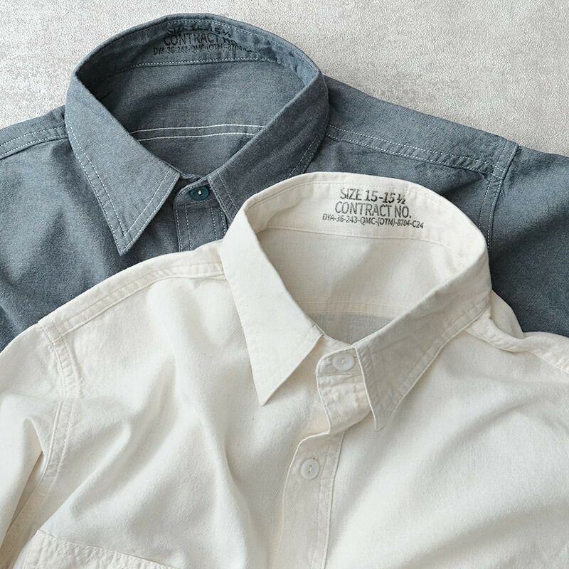 米軍タイプ シャンブレーシャツ 無地 長袖 JS227YN