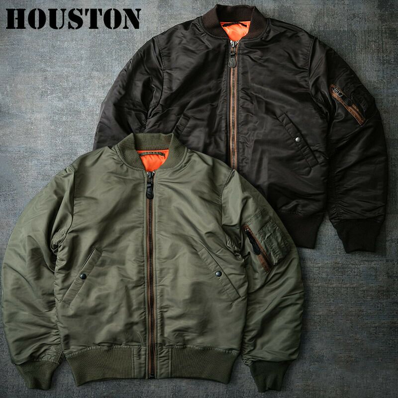 HOUSTON ヒューストン #50316 MA-1 フライト ジャケット MA1ジャケット メンズ 男性 中綿ジャケット ビッグシルエット 大きめ  ブルゾン ミリタリージャケット アウターオリーブカーキグリーンセージ ブラック 秋 冬 | ミリタリーショップ シービーズ