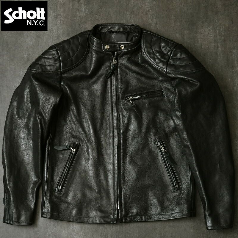 Schott ブラック レザー ジャケット みやすく M