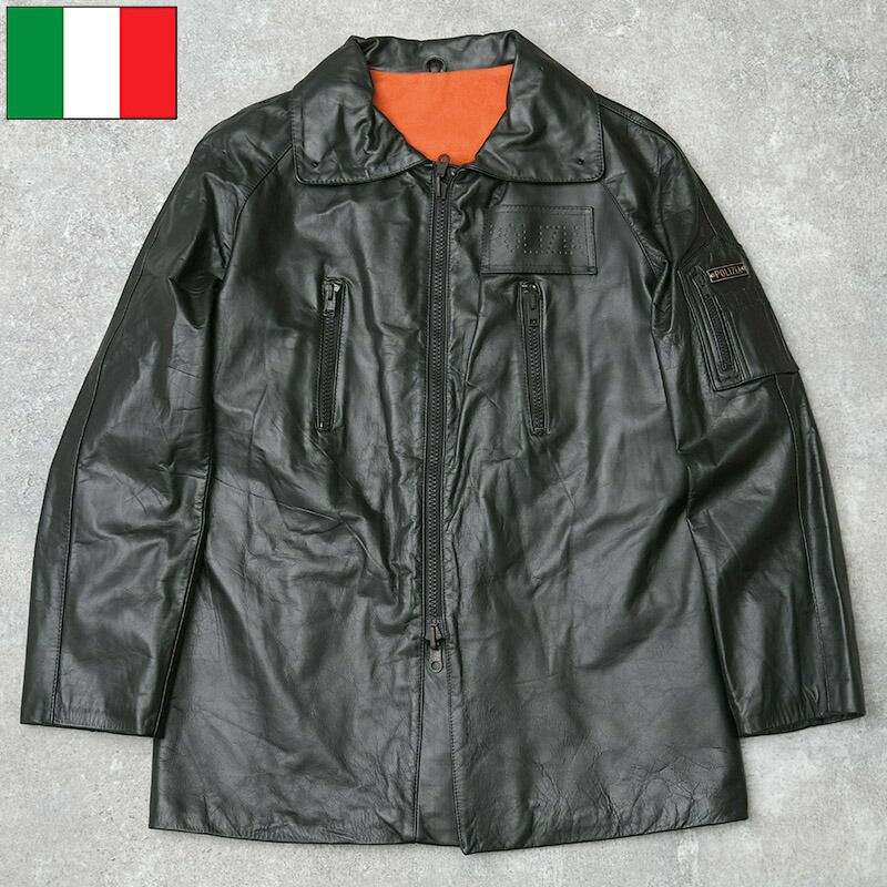 イタリア警察 レザー ハーフコート 未使用タグ付き イタリア ポリス レザーハーフコート ブラック タイプC メンズ