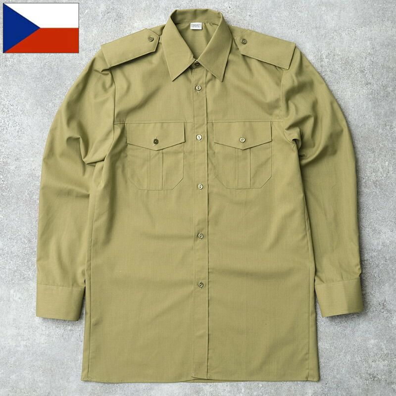 チェコ軍 ミリタリースクール カッターシャツ 長袖 オリーブ デッドストック JS235NN